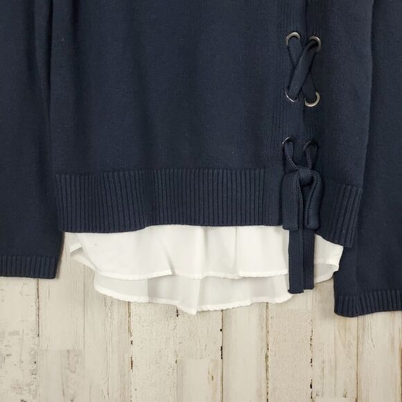 Simply Vera Vera Wang Lace Up Mock Layer Sweater Navy Blue White Size Small - Picture 6 of 12
